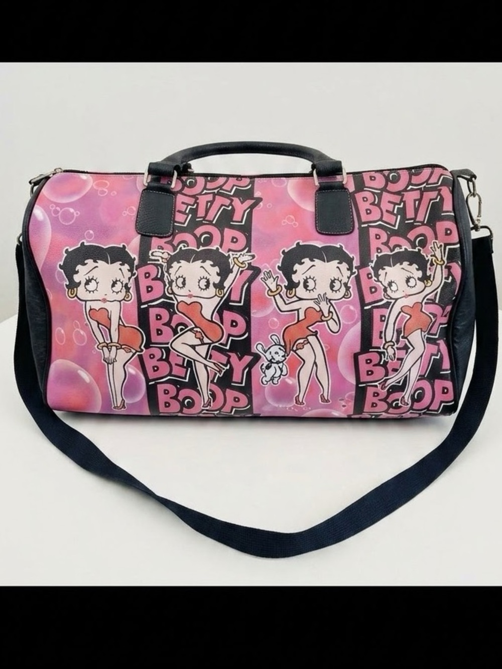 Vintage Style Betty Boop Pink Bubble Duffle Bag Overnight Travel Bag Pudgy